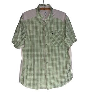 Club Ride Mens Plaid Cycling Shirt Green Short Sleeve Snap Front Mesh Panels M